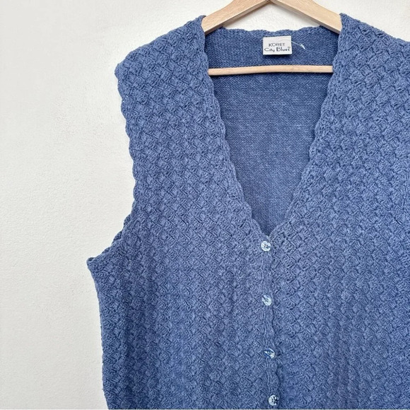 Koret City Blues Womens Large Cottagecore Ramie Blue Knitted Vintage Vest - Picture 6 of 13